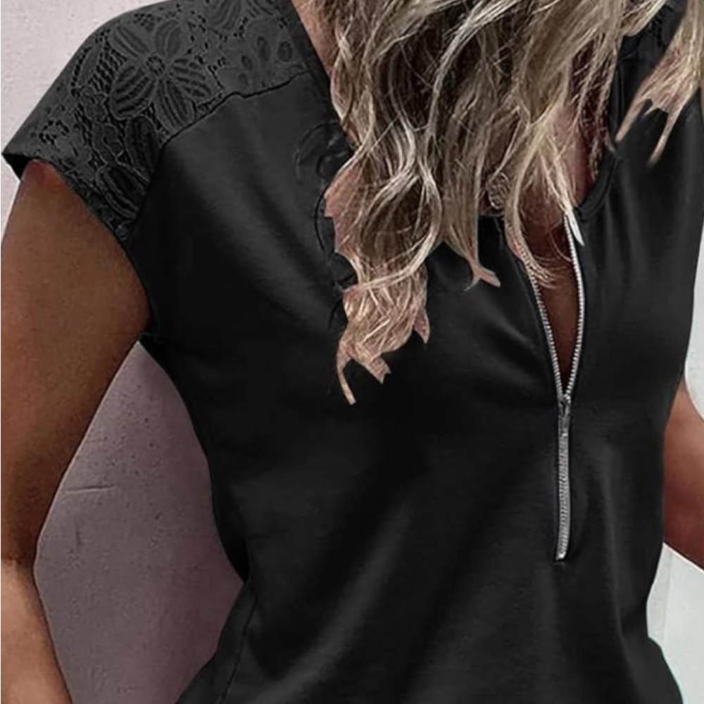 Black Lace Sleeve Zip Top
